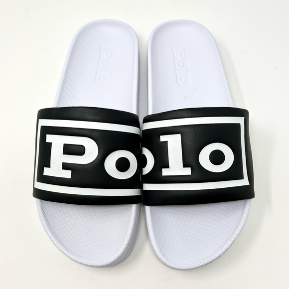 POLO RALPH LAUREN Men’s Carson Polo Pool Slide Sandals in Black White - Picture 1 of 9